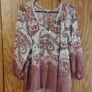 Sonoma Cream and Mauve Paisley V-Neck Peasant Blouse